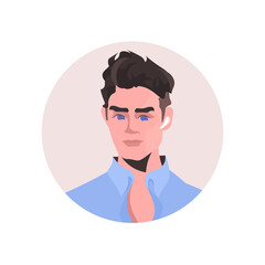 brunette young man profile avatar beautiful guy face male cartoon character portrait vector illustration