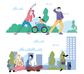 Fototapeta premium poster people doing physical activity outdoors at the park