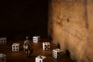A surrealistic image of a man facing a dead end after trying his luck and encountering a problem....