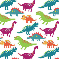 Colorful dinosaurs seamless pattern. Vector pattern