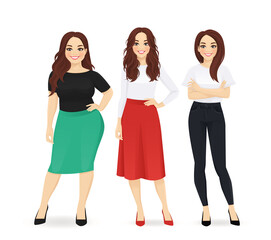 Obraz premium Three elegant casual business women standing isolated vector illustration