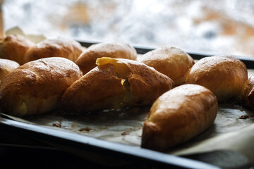 Mouth-watering, delicious fried pies only from the oven. Healthy and satisfying food.