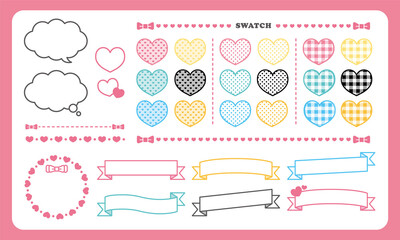 柄パターン/ふきだしフレーム/ライン素材集（ハート・リボン）