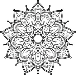 Mandala round floral ornament pattern. Anti-stress coloring page for kids and adults. Yoga, tatoo, mehndi, lace design. Vector illustration.
