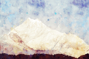 Abstract painting of mountains, nature landscape image, digital watercolor illustration, art for background