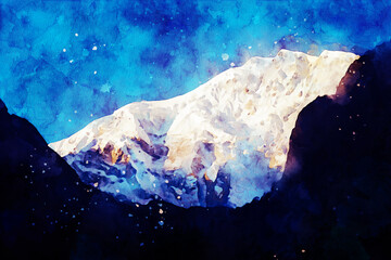 Obraz premium Abstract painting of mountains, nature landscape image, digital watercolor illustration, art for background