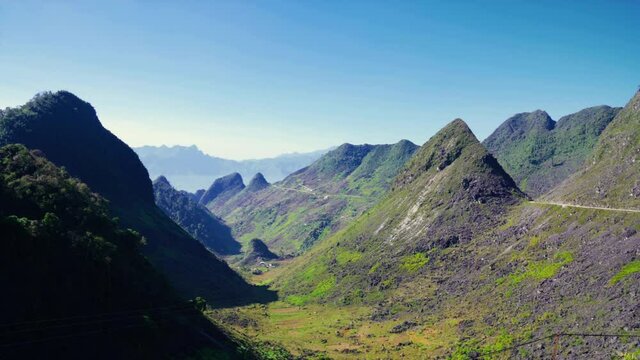 Mountain Range Viewpoint Panorama in the Ha Giang Loop Region of Northern Vietnam