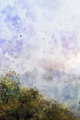 Nature in autumn landscape image, digital watercolor illustration, art for background