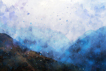Abstract painting of mountains, nature landscape image, digital watercolor illustration, art for background