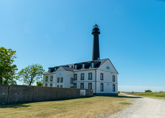 Sightseeing of Saaremaa island in sunny clear day . Sorve lighthouse, Saaremaa island, Estonia