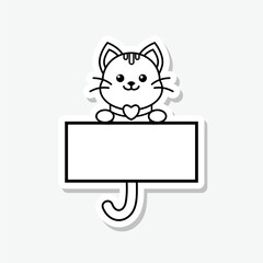 Cute happy smiling cat hold empty banner isolated on gray background