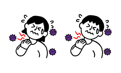 ウイルス・菌で喉が痛い男性女性セット（シンプル）