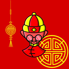 the chinese man shaolin wear red suit on lunar new year