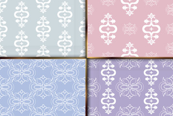Set seamless color damsk pattern. Allover vector design for fabric, apparel textile, interior, wallpaper, phone case.