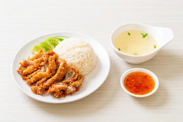 Hainanese chicken rice with fried chicken