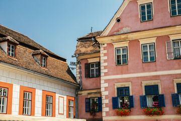 Medieval old town colorful houses in Sibiu, Romania