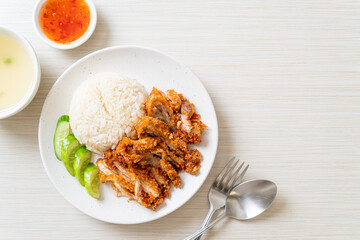 Hainanese chicken rice with fried chicken