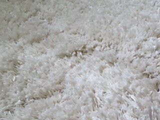 Closeup shot of shaggy white carpet texture details