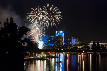 Firewords in the Main river  photographed in Frankfurt am Main, Germany. Picture made in 2009.