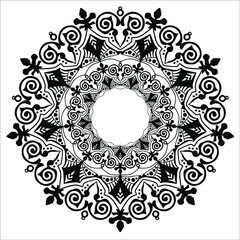 Vector linear illustration of a black mandala on a white background. Isolated object. 