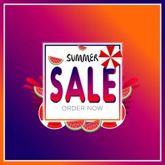 Hello summer vector illustration. Summer sale web banner template. Colorful abstract background with of tropical leaves. Promotion offer. Applicable for flyer, social networks, poster. in eps 10