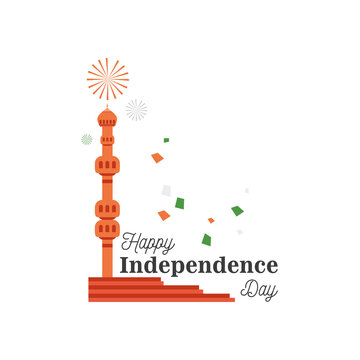 tower with fireworks of happy india independence day detailed style icon vector design