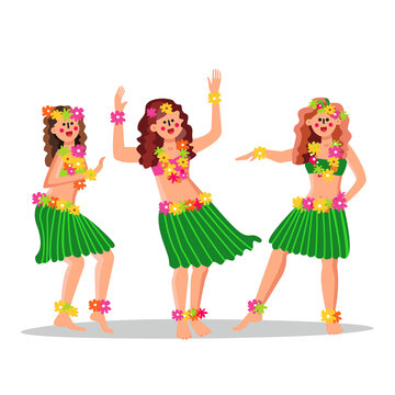 Hula Girls Dancing Funny Dance Together Vector
