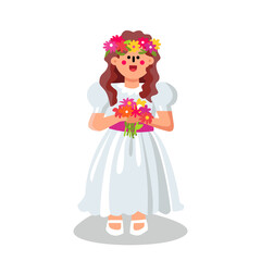 Communion Girl Wearing Ceremonial Dress Vector Illustration