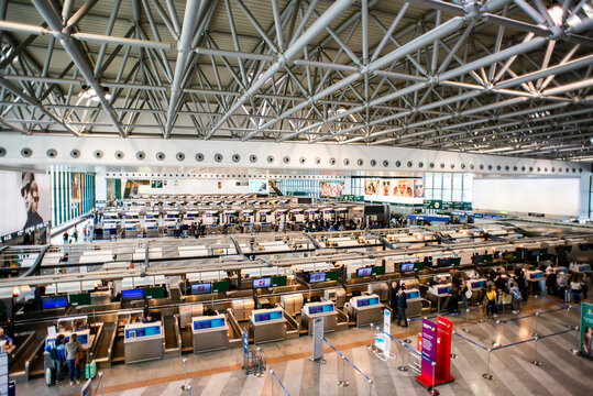 Milan. Italy - May 23, 2019: Interior of Malpensa Airport. Airport Hall of Departures.