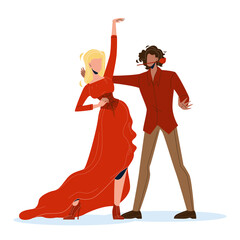 Woman And Man Dancers Dancing Flamenco Vector