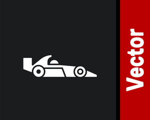 White Formula 1 racing car icon isolated on black background. Vector Illustration.