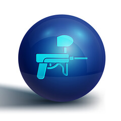 Blue Paintball gun icon isolated on white background. Blue circle button. Vector Illustration.