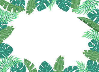Frame with tropical leaves. Summer background, space for text. Flat vector illustration.