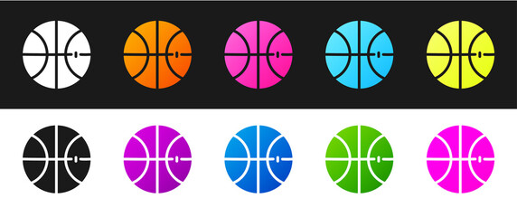 Set Basketball ball icon isolated on black and white background. Sport symbol. Vector Illustration.