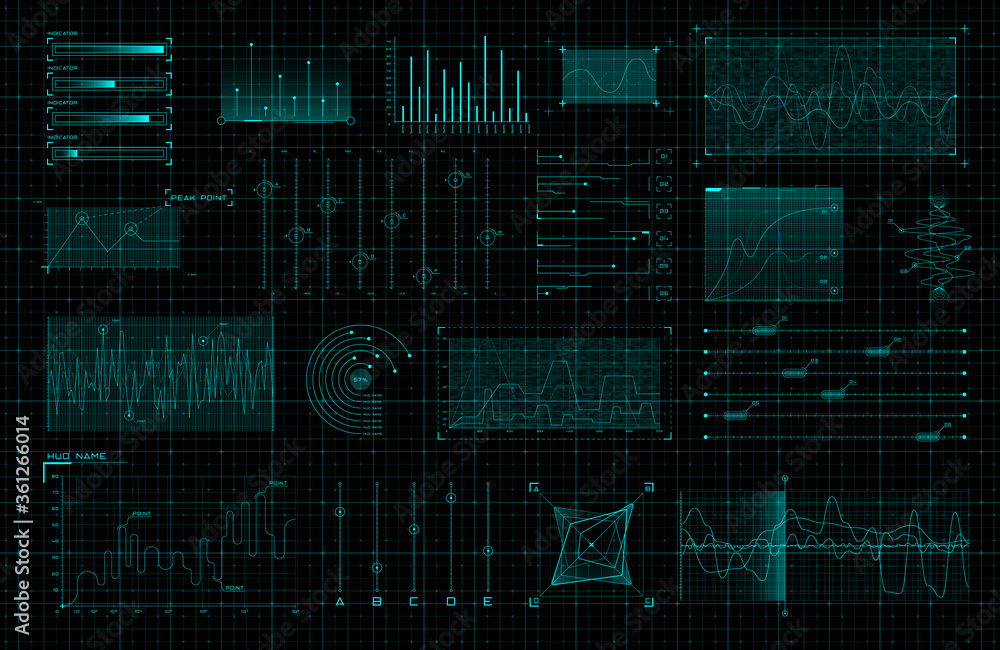 Fototapete set of hud infographic elements. sci-fi charts and diagrams for futuristic user interface and gui. b