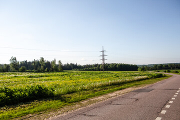 Road and power line pole outside the city