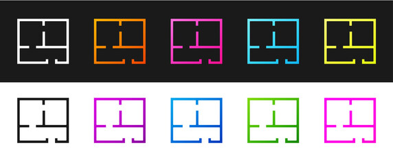 Set House plan icon isolated on black and white background. Vector Illustration.