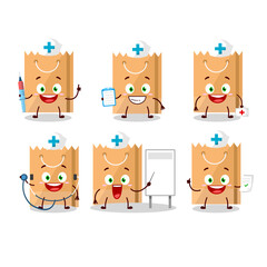 Doctor profession emoticon with grocery bag cartoon character