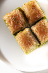 walnut, pistachio turkish style antep baklava presentation and service