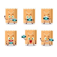 Photographer profession emoticon with grocery bag cartoon character