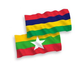 Fototapeta premium Flags of Mauritius and Myanmar on a white background