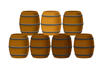 Rows of Grape Juice in Wooden Barrels Storing in Cellar Vector Illustration