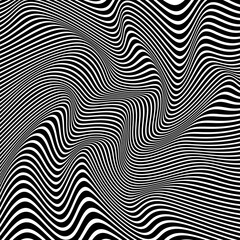Fototapeta na wymiar OPTICAL ILLUSION MONOCHROME COLOR. ABSTRACT WAVY LINES BACKGROUND COVER DESIGN VECTOR 