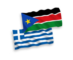 Naklejka premium Flags of Greece and Republic of South Sudan on a white background