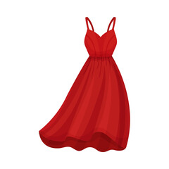 Red Dress with Thin Shoulder Straps and Wide Dress Border Vector Illustration - obrazy, fototapety, plakaty
