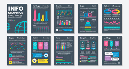 Infographic brochures data visualization vector design template. Can be used for info graphic, resume and cv, web, print, magazine, poster, flyer, brochure, annual report, marketing, advertising.