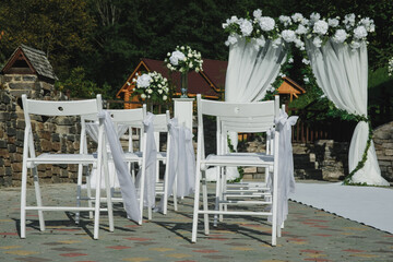 Wedding ceremony arch decor on blue background
