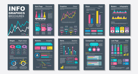 Fototapeta na wymiar Infographic brochures data visualization vector design template. Can be used for info graphic, resume and cv, web, print, magazine, poster, flyer, brochure, annual report, marketing, advertising.