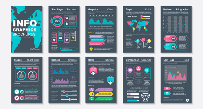 Infographic brochures data visualization vector design template. Can be used for info graphic, resume and cv, web, print, magazine, poster, flyer, brochure, annual report, marketing, advertising.