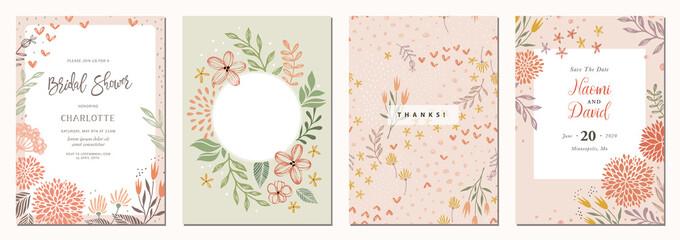 Set of floral universal artistic templates. Good for greeting cards, invitations, flyers and other graphic design.